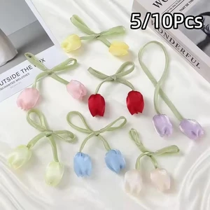 Tươi Handmade Vải Tulip Ruy Băng Phụ Kiện Ứng Dụng Bốn Trong Một Cho Vòng Cổ Choker Đuôi Ngựa Tóc Dây Rèm Dây Buộc