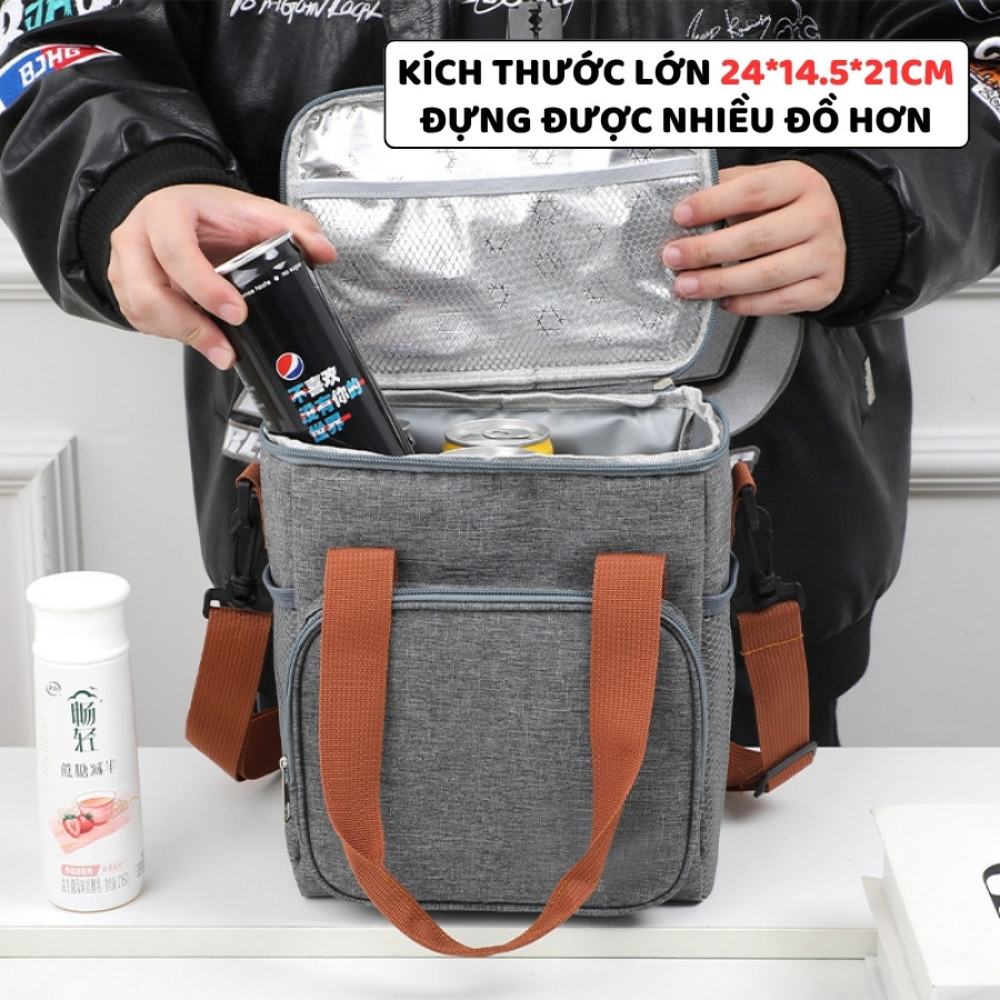 Túi Đựng Hộp Cơm Giữ Nhiệt 3 Lớp Cao Cấp ENODA HOME, Túi Vải Đựng Cơm Văn Phòng Có Quai Đeo Chéo TUICOM010