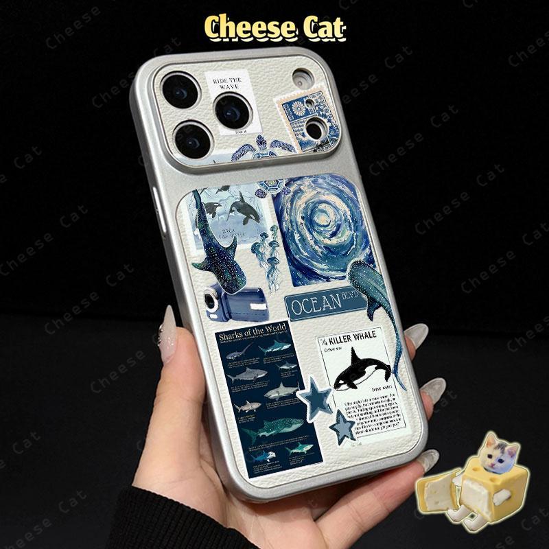 Ốp lưng bảo vệ da cá voi đại dương iPhone cho iPhone 15 13 12 11 14 Plus 16 17 Pro Max XR Xs Max