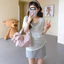 Bộ Đồ Bà Bầu Mùa Hè Giả Hai Mảnh Màu Phù Hợp Với Áo Thun + Váy Nâng Bụng Bộ Đồ Hai Mảnh
