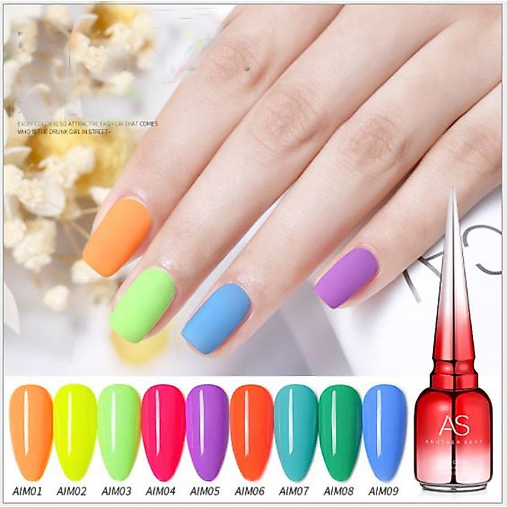 Sơn gel AS NEON mã AIM mẫu chai đỏ nhọn 9 chai 15ml siêu HOT siêu xịn