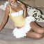 Màu Vàng Trắng Tương Phản Màu Corset Camisole Top Dây Kéo Trước Xương Cá Corset Châu Âu Mỹ Hot Girl Tươi Ngắn Vest