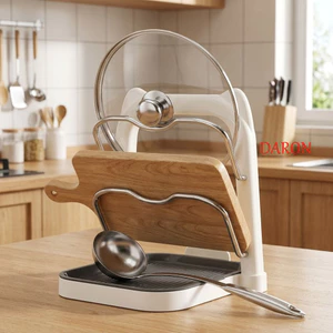Giá để đồ nắp nồi DARON, Giá đỡ thớt hai lớp không khoan, Dễ dàng làm sạch Chống trượt có thể tháo rời Kệ đựng nồi ổn định Nhà hàng
