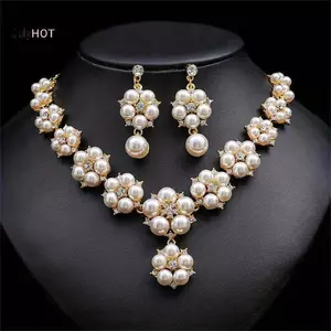 JULYHOT 1 Bộ Bông Tai Nelace Bộ Ngọc Trai Giả Hoa Kim Cương Giả Nữ Sang Trọng Cô Gái Nelace Tòn Ten Bông Tai Trang Sức Đám Cưới Quà Tặng Massivedeals