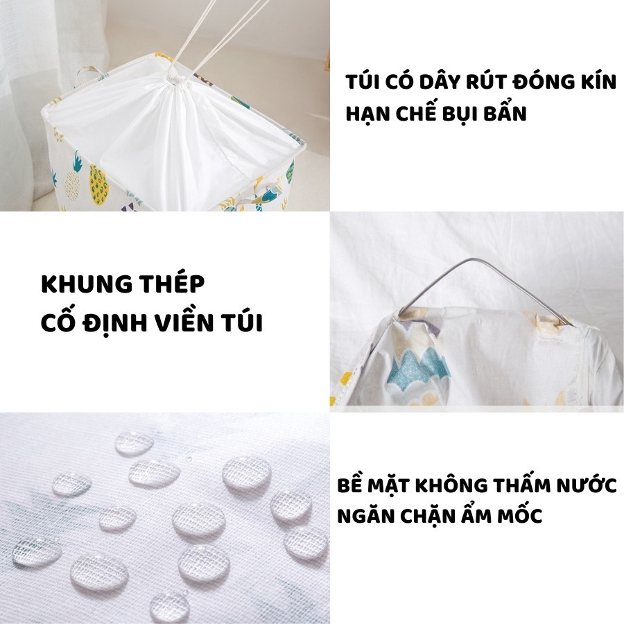 Giỏ Vải Đựng Quần Áo Cỡ Lớn ENODA HOME, Túi Vải Gấp Gọn Đựng Chăn Màn Có Dây Rút Chống Bụi Chống Ẩm TV001