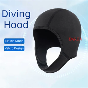 Mũ lặn DARON, Mũ bơi co giãn chống thấm nước, Áo hoodie Wetsuit Neoprene màu đen có dây đeo cằm Mũ lặn lướt sóng Kitesurf