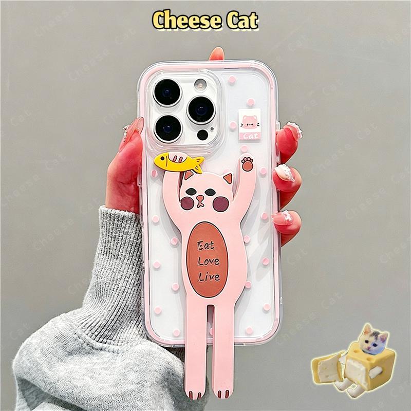 Ốp điện thoại và giá đỡ bằng silicon hình cá mèo màu hồng có thể gập lại cho iPhone 14 13 Pro Max 11 12 15 16 17 Air