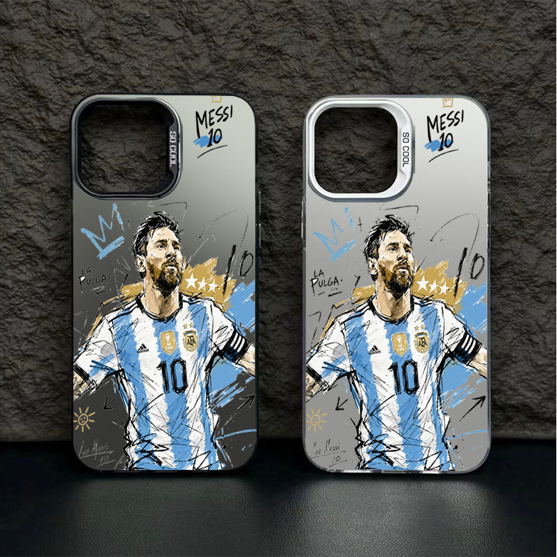 Ốp lưng iPhone Argentina Messi phủ kim loại họa tiết IMD iP 17 16 15 14 13 12 11 Pro Max Plus X Max 7 8 Plus Air