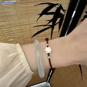 Bluelover Phong Cách Trung Hoa Tay Bện Sen Luy Lắc Tay Dành Cho Nữ Đơn Giản Tinh Tế Có Thể Điều Chỉnh Vòng Tay Trang Sức Phụ Kiện Quà Tặng Mới