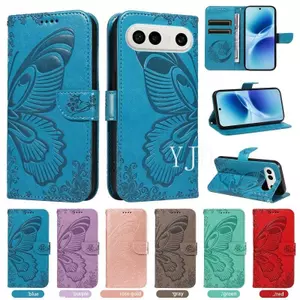 YJD Ốp Lưng Cho Vivo X300FE Dập Nổi Đuôi Bướm Da Khe Cắm Thẻ Dây Đeo Tay Chống Rơi Vỏ Điện Thoại