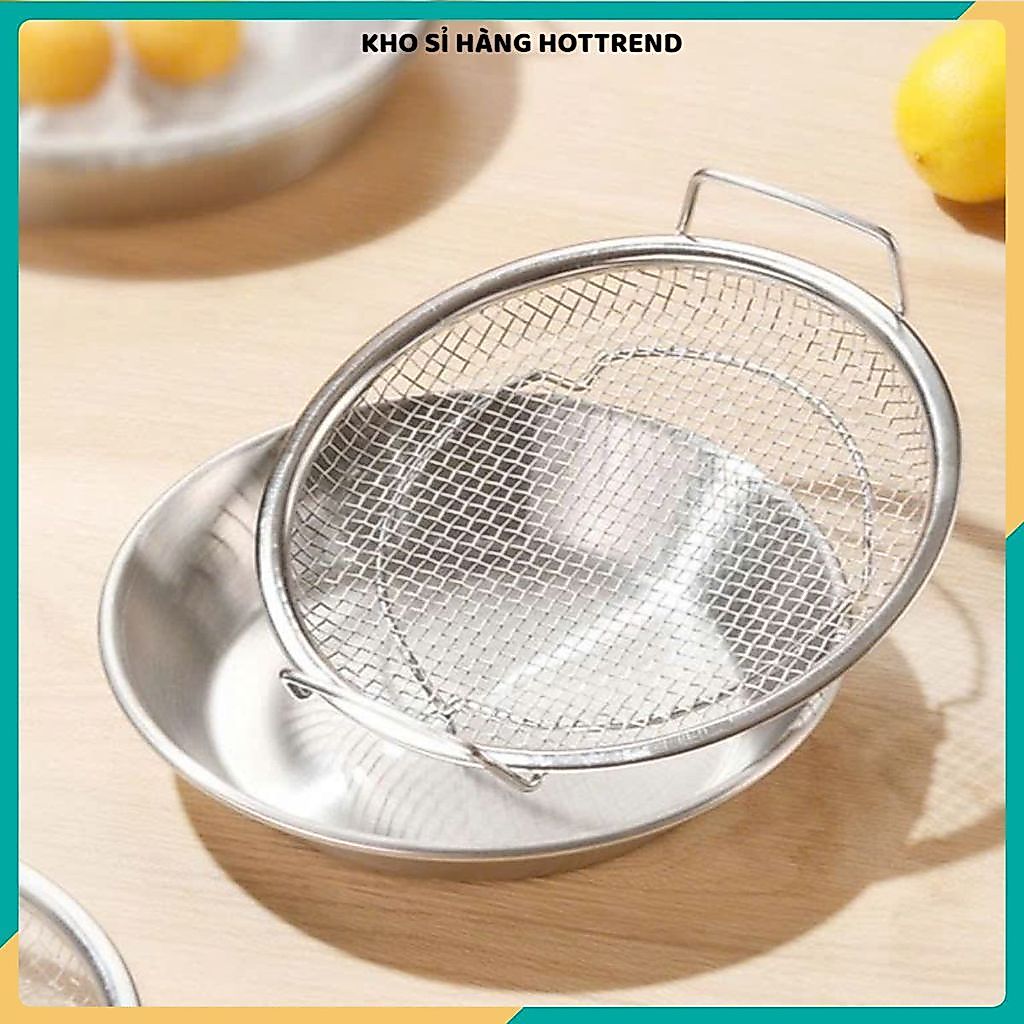 (COMBO 3) BỘ KHAY KÈM VỈ LƯỚI INOX 304 SIZE 20CM - Đựng Ráo Dầu Thức Ăn Chiên Rán, Ráo Nước Đồ Luộc