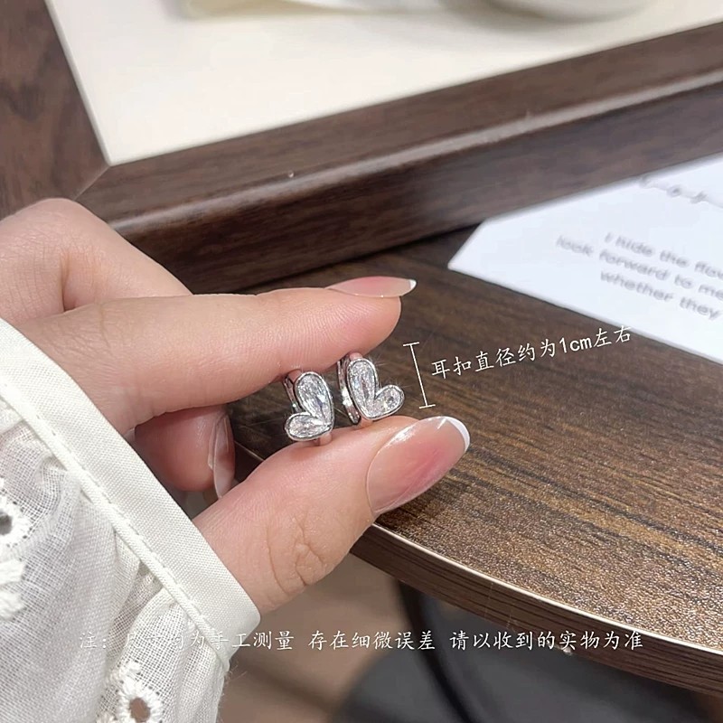 Bông tai hình trái tim bằng kim bạc Zircon Phụ kiện thời trang dành cho nữ