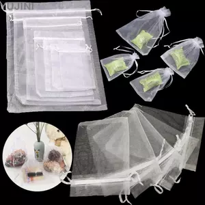 YUJUNI 25 / 50 Chiếc Organza Gạc Gói Kẹo Giáng Sinh Ủng Hộ Trang Sức Đóng Gói Túi Trắng