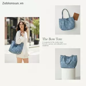 # HB # Denim Canvas Nữ Túi Tote Đeo Vai Đơn Trang Trí Nơ Đáng Yêu Túi Dung Tích Lớn Cho Trường Học Mua Sắm Tạp Hóa.