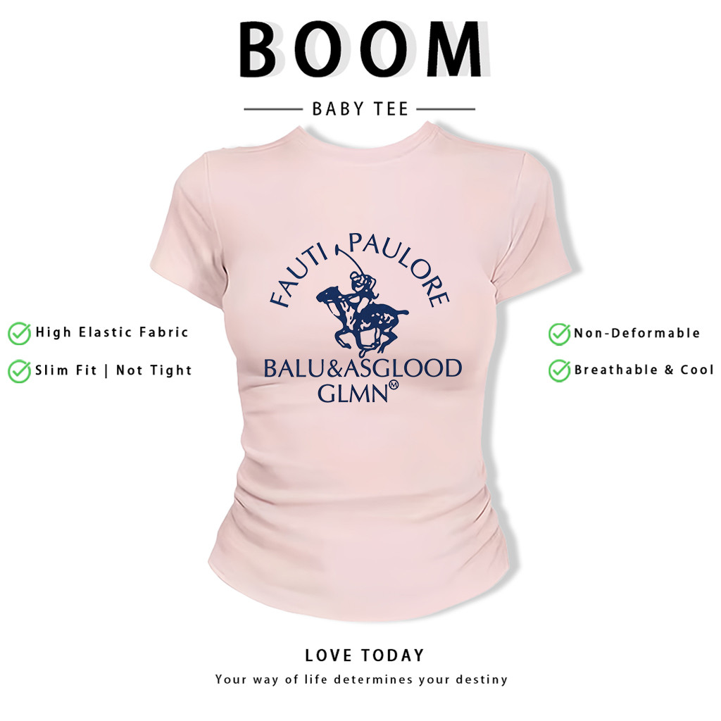 BOOM Áo Baby Tee Nữ Cotton Ôm Body-Áo Thun Ngắn Tay Y2K In Hình PhongCách Mùa Hè, Cổ Tròn Hàng Đầucách hàn quốc phong624