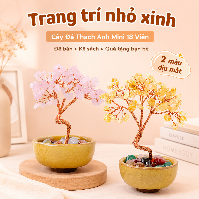 Cây Đá Thạch Anh Mini 18 Viên Trang Trí Bàn Làm Việc Kệ Sách Góc Trang Điểm Quà Tặng Nhỏ Cho Bạn Bè