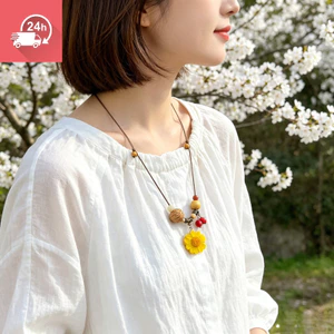 Vòng cổ áo len dài hoa cúc phong cách dân tộc cổ điển Gesanghua dành cho nữ