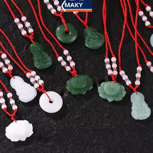 MAKY Ngọc Trắng Tay Dệt Mặt Dây Chuyền Nelace Sen Guanyin Tuổi Thọ Cao Lo Mặt Dây Chuyền Luy Nelace VN
