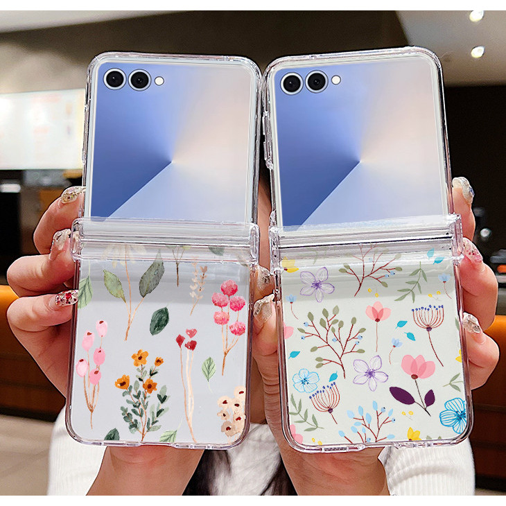 Hoa Họa Tiết Trong Suốt Ốp Lưng Điện Thoại Samsung Galaxy Z Flip 7 Flip 6 Flip 5 Flip 4 5G Full Bản Lề Cứng PC Gấp Bao Dành Cho Samsung Z Flip7 Flip6 Flip5 Flip4 Flip3