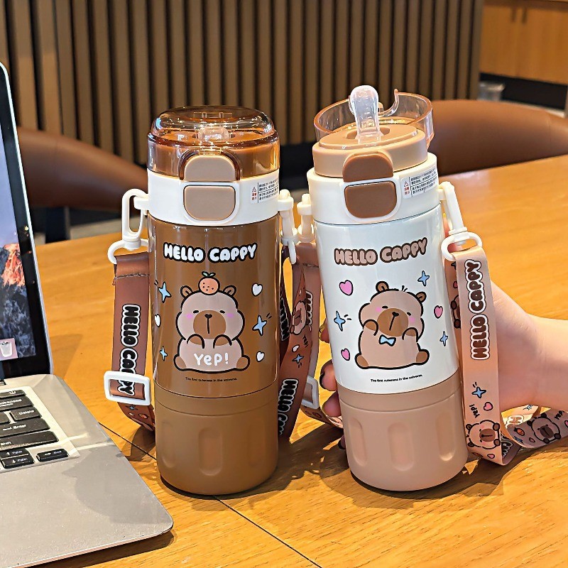 Chống Rò Rỉ Bền Bình Nước Dễ Thương Capybara Cốc Nước Inox Chân Không Cách Nhiệt Chai kapibara Tumbler Trường Cốc Quà Tặng