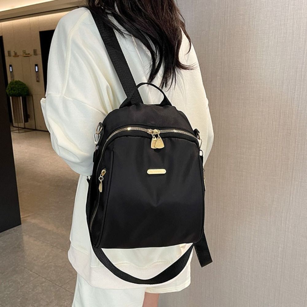 Ba lô Nylon LACYES, Túi đeo vai nhỏ màu đen đa chức năng, Túi xách di động Du lịch đơn giản Ba lô cổ điển dành cho học sinh