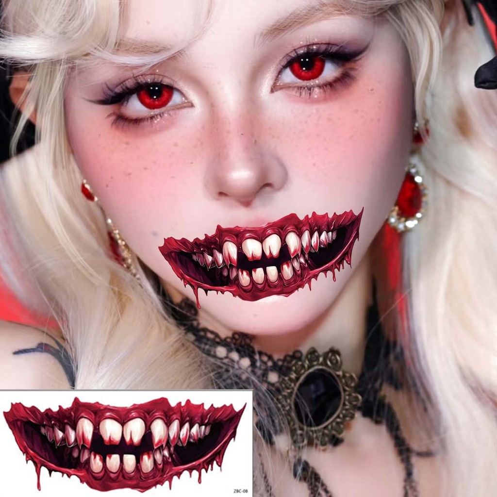 Miếng dán hình xăm miệng to màu đen trắng chống nước - perfect cho Halloween và trang điểm mặt