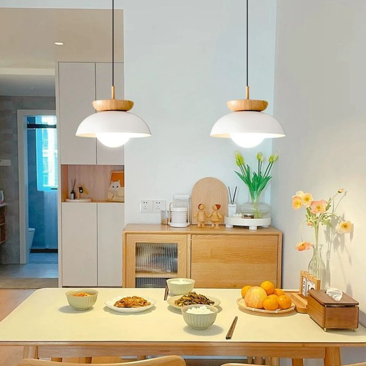 Đèn chùm trần bằng sắt đen trắng Bắc Âu, Đèn Led mặt dây chuyền bằng gỗ phong cách mục vụ, Phòng ngủ Phòng khách Phòng ăn Đèn thả trang trí