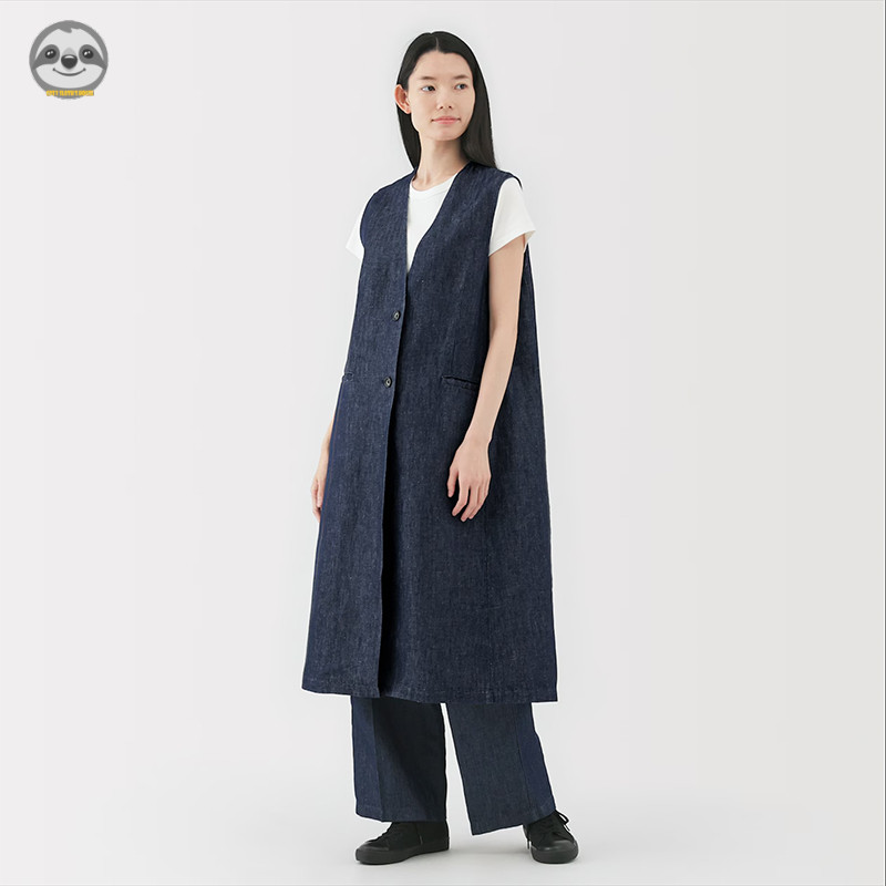 Áo vest denim cổ chữ V phong cách Nhật Bản Muji - Áo cardigan không tay