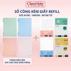 Sổ Còng Nhựa Binder Kèm Ruột Giấy Refill Size A5, B5, Bìa Sổ Còng Làm Sổ Tay, Sổ Ghi Chép Tiện Lợi 16-009 -AT