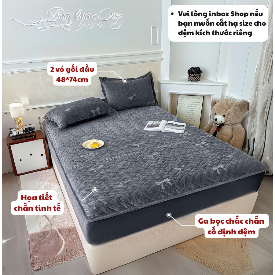 Bộ ga gối nỉ nhung lì MemMinBedding Luxury ga bọc chun trần thiết kế tinh tế, ấm áp, mềm mại - GG171