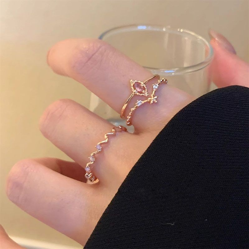 Nhẫn nữ zircon màu vàng hồng ngọt ngào, điều chỉnh size phù hợp