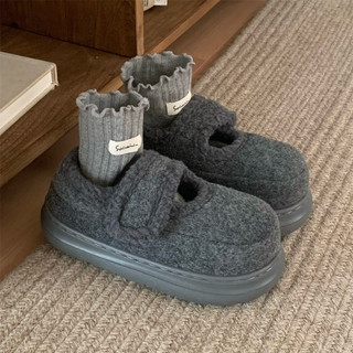 XIXITIAO Giày Cotton Đế Dày Lót Lông Cừu Giữ Ấm Nữ Thu Đông Dễ Thương Pháp Thoải Mái