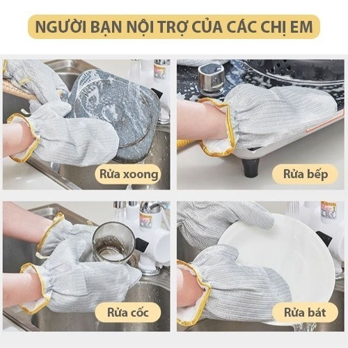 MB6 Set 1 Đôi Găng Tay Dây Thép Rửa Ghén Ghống Nước Bền Bỉ Gách Nhiệt Dày Dặn Nhà Bếp MALAN