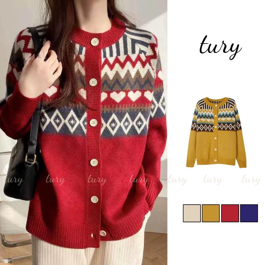 Áo Len Unisex Nam Nữ - Tury - Áo Khoác Len Cardigan Cổ Tròn Thổ Cẩm Phong Cách Hàn Quốc Thời Trang Thu Đông - TA019