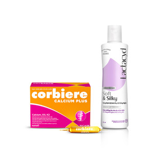 Bộ 1 DDVS phụ nữ Lactacyd Soft & Silky Dưỡng Ẩm 250ml + 1 Thực phẩm bảo vệ sức khỏe Corbiere Calcium Plus Mới