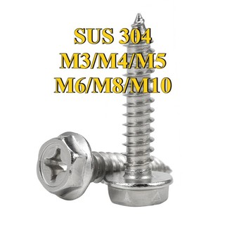 (Thép không gỉ 304 Mặt bích sáo chéo Mặt lục giác Vít tự khai thác đuôi có vít gỗ đệm M3 / M4 / M5 / M6 / M8 / M10