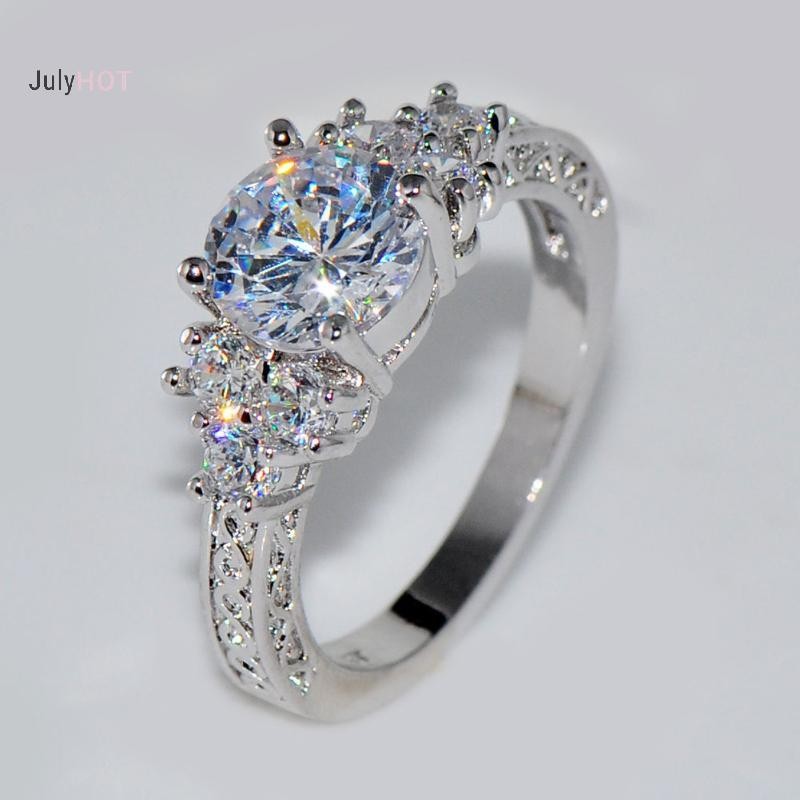 Nhẫn đính hôn bạc Zircon màu trắng, phù hợp cho đám cưới và kỷ niệm