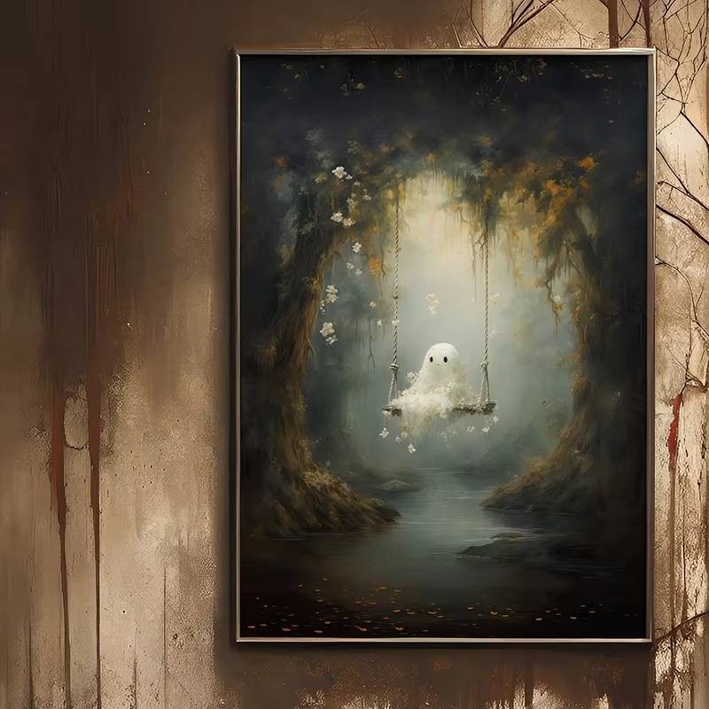 Halloween Ma Poster Dễ Thương Ma Rừng Vải In Poster Nghệ Thuật Treo Tường Lễ Hội Trang Trí Tranh Cho Gia Đình Trang Trí Phòng Khách