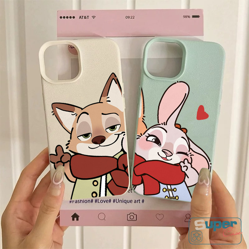 Ốp Lưng Tương Thích Cho IPhone 11 13 16 15 14 12 Pro Max X XS Max XR 14 12 Pro Max 15 14 16 Plus Sáng Tạo Cặp Đôi Khăn Hoạt Hình Dễ Thương Thỏ Cáo Họa Tiết Da Trái Tim