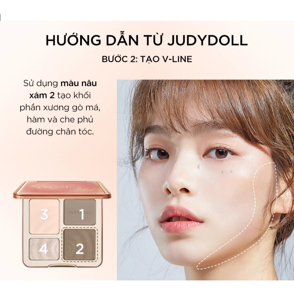 Phấn tạo khối bắt sáng JUDYDOLL 4 ô 2in1 Highlight & Contour Palette chất phấn mịn lâu trôi 9g