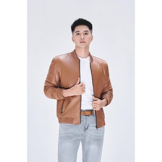 Áo khoác da cừu nam Bomber Jacket bo chun da cao cấp Fttleather bền bỉ - áo da trẻ trung AD602C