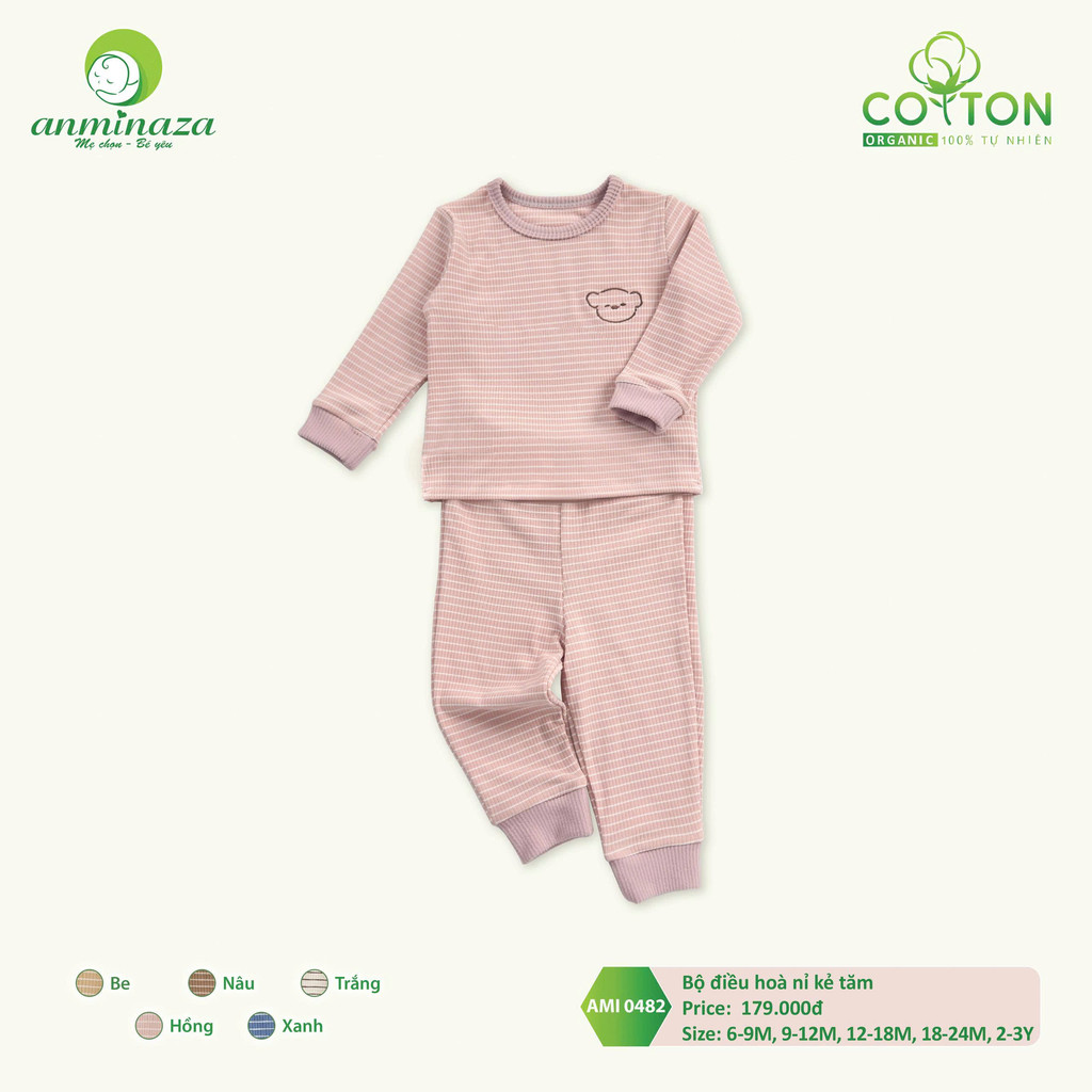 Bộ Dài Tay Thu Đông Cho Bé Nỉ Kẻ Tăm Mềm Mịn - Hàng Chính Hãng MIN0482