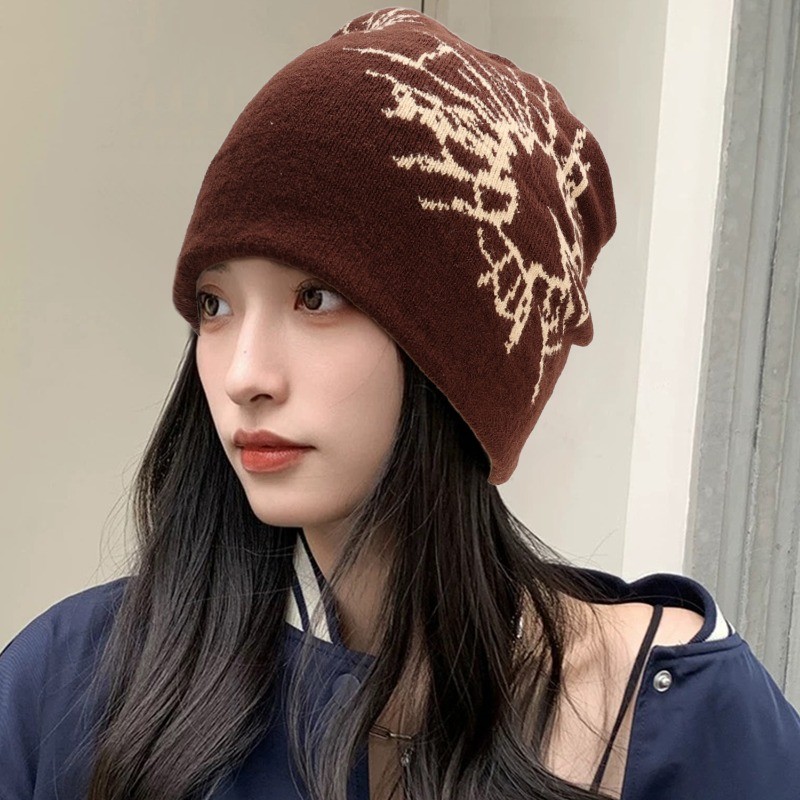 Mũ dệt kim họa tiết Jacquard Y2K Gothic, phù hợp trượt tuyết và cưỡi ngựa
