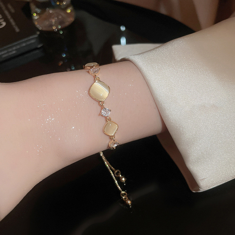 Vòng tay mắt mèo zircon nữ, thiết kế điều chỉnh linh hoạt, trang sức sang trọng