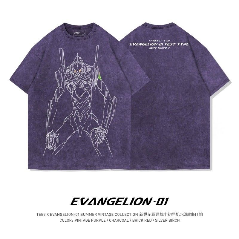 Áo thun Anime Nhật Bản Neon Genesis Evangelion phiên bản máy đầu tiên, làm từ bông nguyên chất