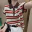 Áo sơ mi Polo sọc màu tương phản phong cách Hàn Quốc Size lớn dáng rộng dáng rộng mỏng hơn Áo dệt kim băng lụa ngắn tay