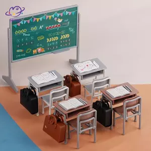HFTOY 1 Bộ Bàn Học Thu Nhỏ Bảng Phấn Ghế Schoolbags Mô Hình Cho Nhà Búp Bê Nội Thất Trường Học Trang Trí Nhà Búp Bê Phụ Kiện Lớp Học ~