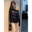 Milyfashion Đỏ xiên Vai Chữ In Hình Mùa Hè Rời Dài Tay Ôm Hơn Nhìn Chống Nắng