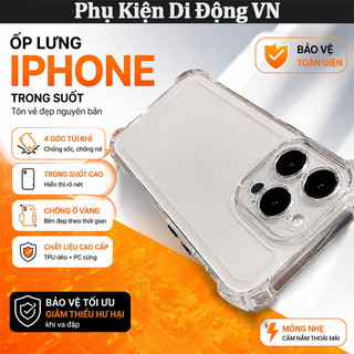 Ốp lưng iPhone trong suốt chống va đập mạnh chống sốc cao cấp cho iPhone 11 12 13 14 15 16 17 Pro Max 17 Air