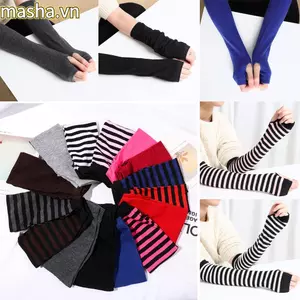 Găng Tay Dài Không Ngón Sọc Nữ Bé Gái Cotton Handschoenen